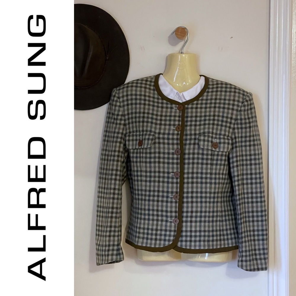 1980s ALFRED SUNG 🇨🇦 fully-lined wool plaid Chanel-style blazer, size 8